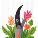 Icon of gardening pruning shears with blooming flowers